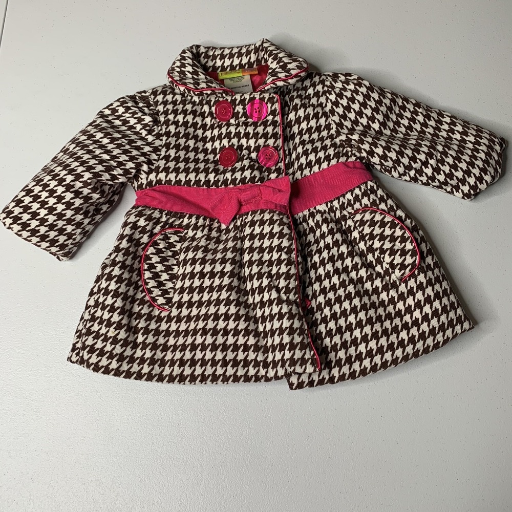 Penelope Mack Coat Girls 12M Brown Houndstooth Button Up Pockets Jacket‎